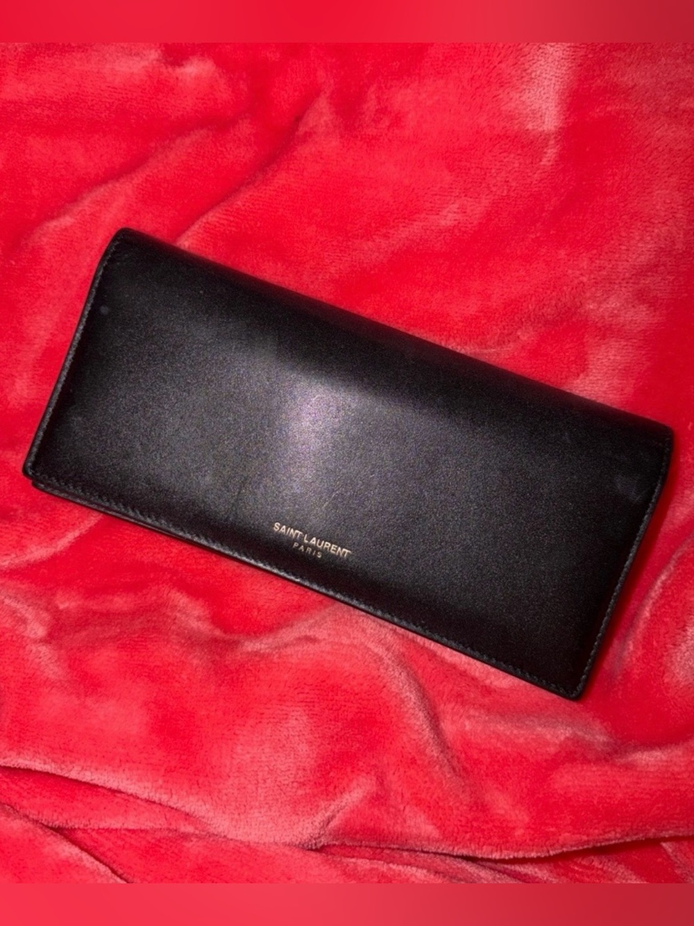 Vintage Authentic Saint Laurent Black Long Leather Wallet with Gold Logo - Picture 3 of 4